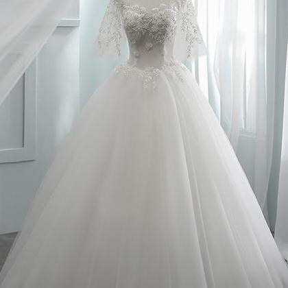 Tulle Scoop Neckline See-through Bodice Ball Gown..