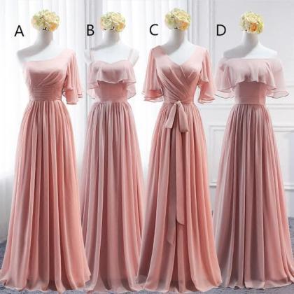 Pink Simple Chiffon A-line Bridesmaid Dress,floor..