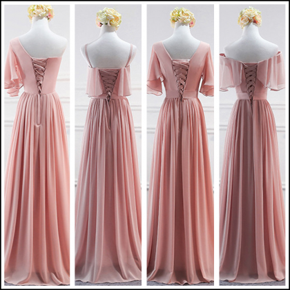 Pink Simple Chiffon A-line Bridesmaid Dress,floor..