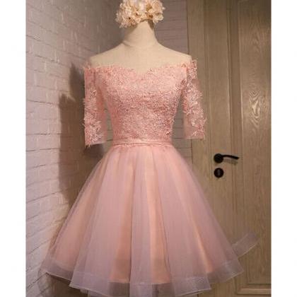 Cute Off The Shoulder Pink Tulle Homecoming..