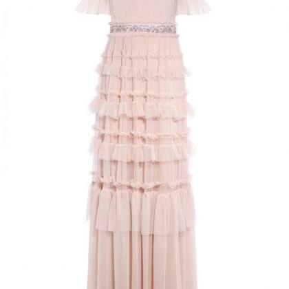Pink High Collar Tulle Homecoming Dress,exquisite..