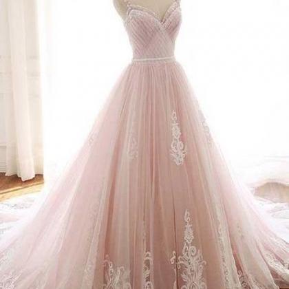 Charming Spaghetti Tulle A-line Prom Dress,pink..