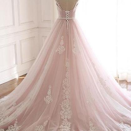 Charming Spaghetti Tulle A-line Prom Dress,pink..
