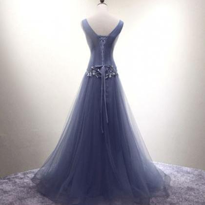 Elegant V-neck Prom Dresses, Floor Length Tulle..