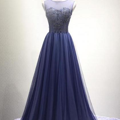 Beautiful Navy Blue Floor Length Evening Dresses,..