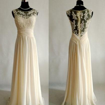 Sleeveless Chiffon Lace Wedding Dress,round Collar..