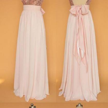 Pink Chiffon Long Bridesmaid Dresses,sleeveless..