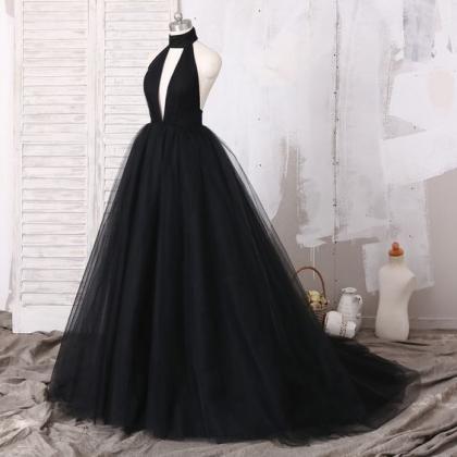 Sexy Open Back Formal Prom Dresses,black High Neck..
