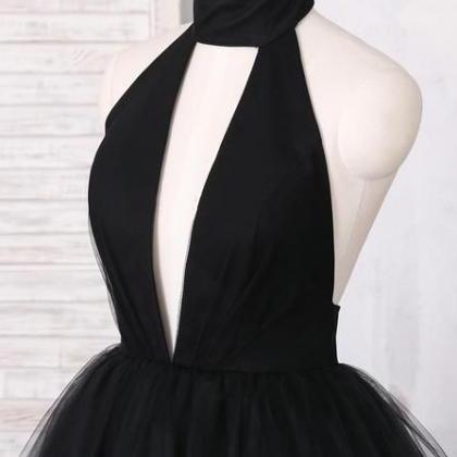 Sexy Open Back Formal Prom Dresses,black High Neck..