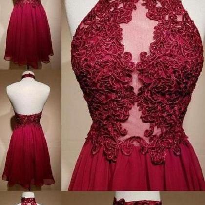 Red A-line Lace Prom Dress,charming Appliques High..