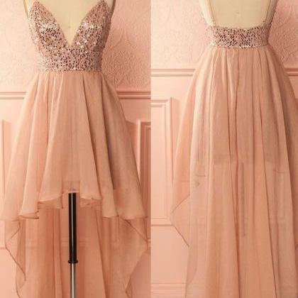 Pink Sequin Open Back Tulle Prom Dr..