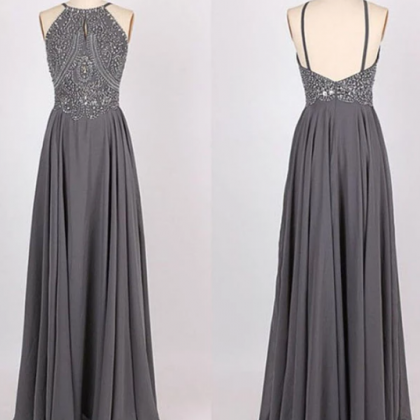Gray A-line Halter Floor Length Prom Dress,sexy..