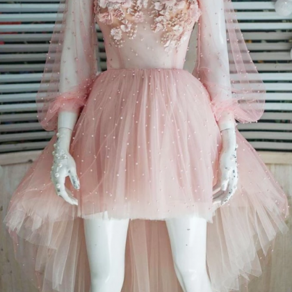 Pink Tulle Pearl High Low Homecoming..