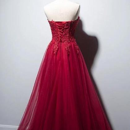 Red Strapless Prom Dress,a-line Tulle Prom..