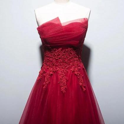 Red Strapless Prom Dress,a-line Tulle Prom..