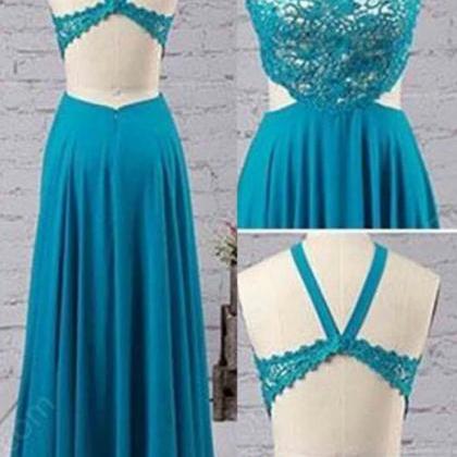 Blue Prom Dress,a-line Chiffon Prom Dress,halter..