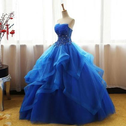 Royal Blue Sweetheart Prom Dress,strapless Tulle..