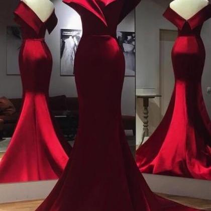 Red Satin Prom Dress,elegant Mermaid Evening..