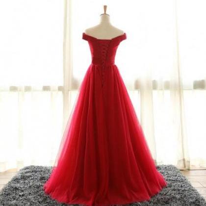 Red Off-the-shoulder Prom Dress,charming Tulle..