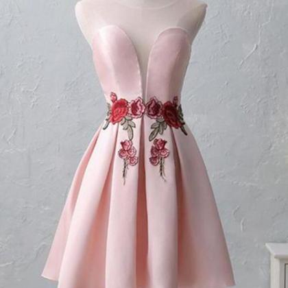 Cute Pink Short Satin Homecoming Dresses,chic..