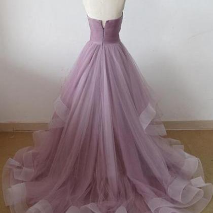 Strapless Sweetheart Tulle Prom Dresses, Simple..