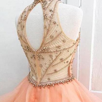 Sexy Open Back Orange Halter Prom Dresses,delicate..