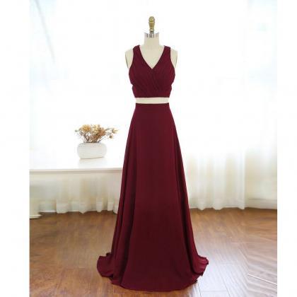 Red Floor Length Party Dresses,simple V-neck..