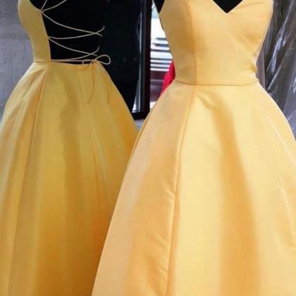 Spaghetti Straps A-line Homecoming Dresses,yellow..