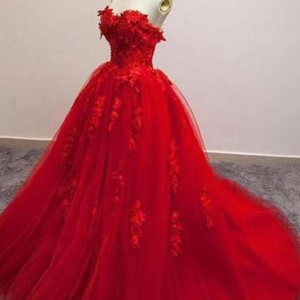 Charming Red Sweetheart Strapless Ball..
