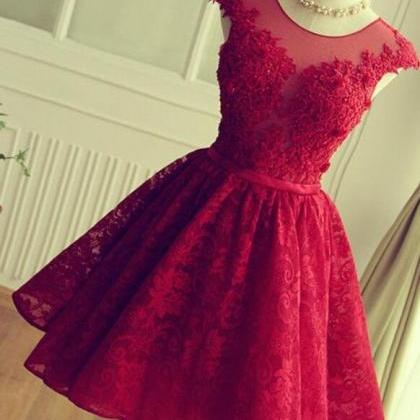 Cute Red Homecoming Dresses,a-line Short Lace..
