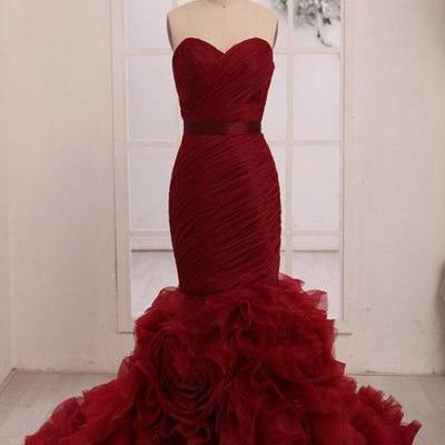 Red Mermaid Long Formal Lace Up Prom..