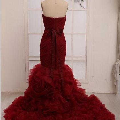 Red Mermaid Long Formal Lace Up Prom..