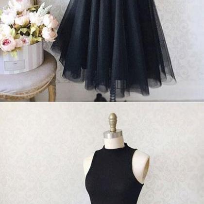 Cute Black Sleeveless Prom Dresses,short Round..