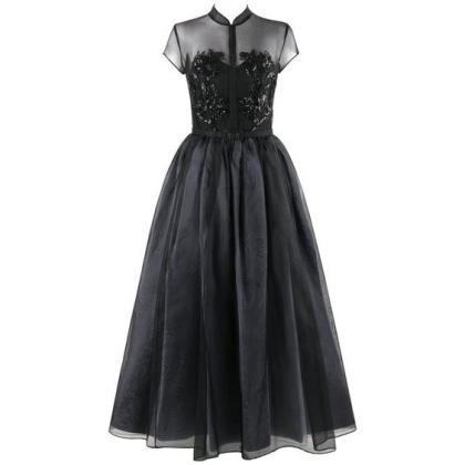 Black High Collar Lace Appliques Homecoming..