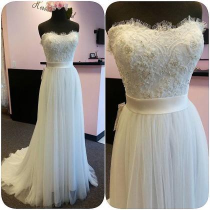 Strapless Lace And Tulle Wedding Dress,chiffon..