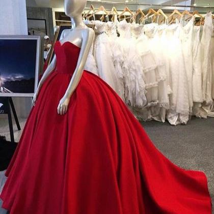Red Ball Gown, Sweet Heart Prom Dress, Simple..