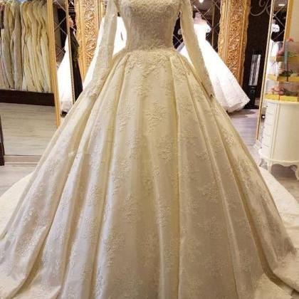 W1476 Long Sleeves Ball Gown Appliqued Wedding..