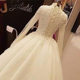 W1476 Long Sleeves Ball Gown Appliqued Wedding..
