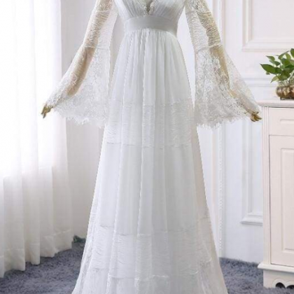 W1491 Empire Waist Long Sleeve Lace Tulle Wedding..