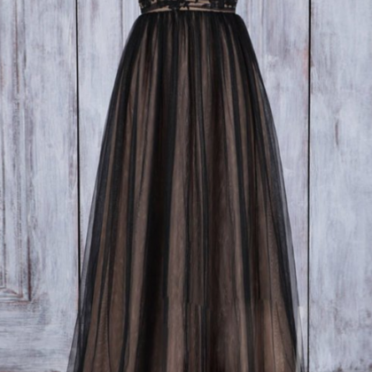 P1495 Black V Neck Lace Tulle Long Prom Dress,..