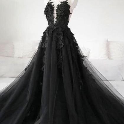 P1504 Sexy Sheer Black Long Prom Dresses Illusion..