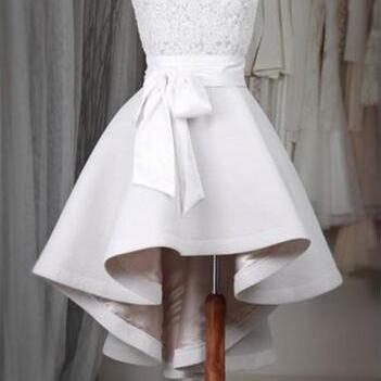 H1505 High Low White Appliques Prom Dress, Short..