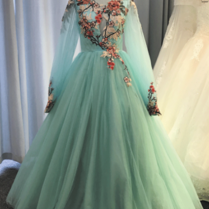 P1509 Turquoise Blue Prom Dresses Long Embrodiery..