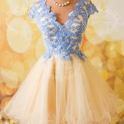 H1517 Cap Sleeves Short Prom Dresses,lace..
