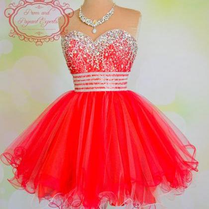 H1518 Sweetheart Tulle Homecoming Dresses,beaded..