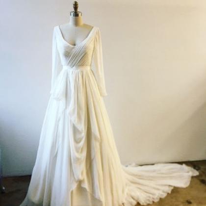 P1522 White Prom Dress,long Sleeve Prom..