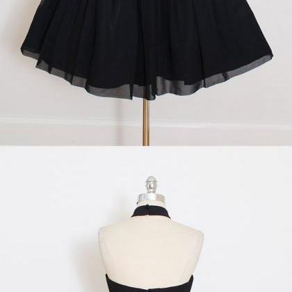 H1525 Black Halter Short Homecoming Dress..