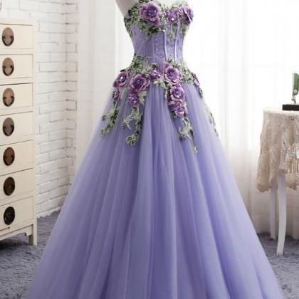 P1530 A-Line Purple Tulle Embroider..