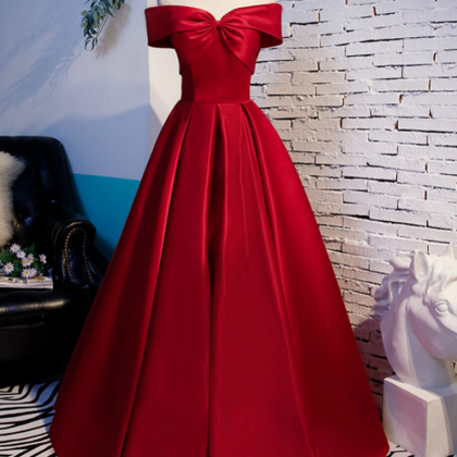 P1543 Simple Satin Off The Shoulder Prom Dress