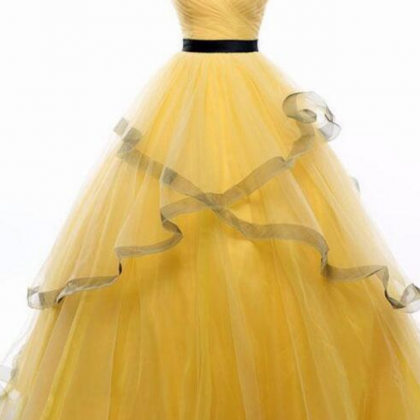 P1554 Fashion Yellow Tulle A Line Prom Dress Off..